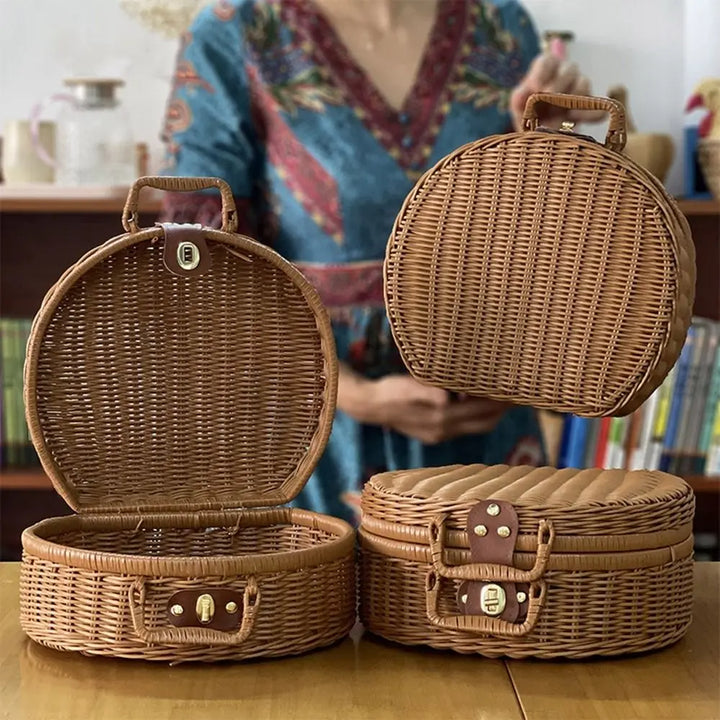 “Marivale” Round Wicker Suitcase