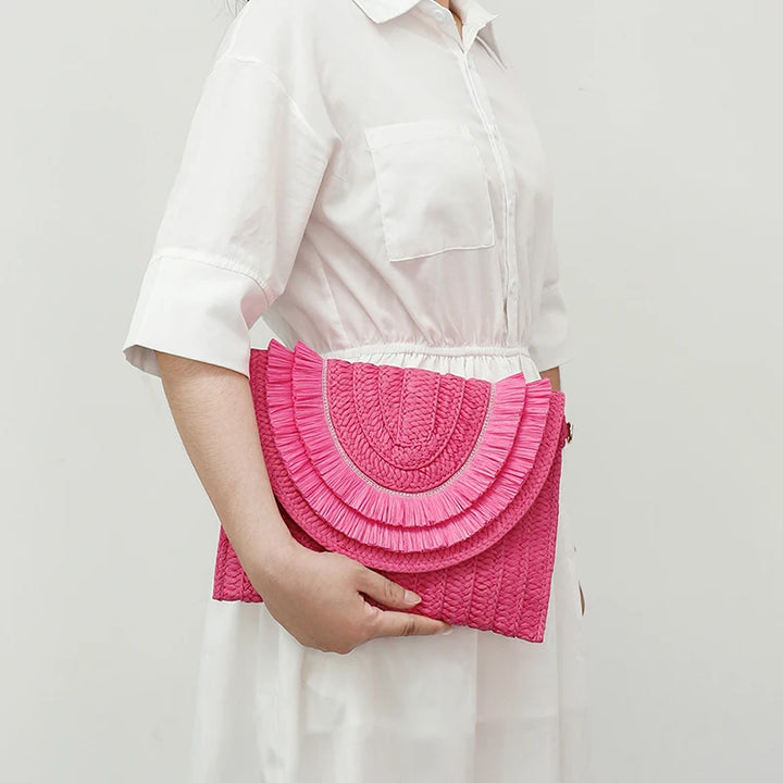 “Zanara” Woven Fringe Clutch