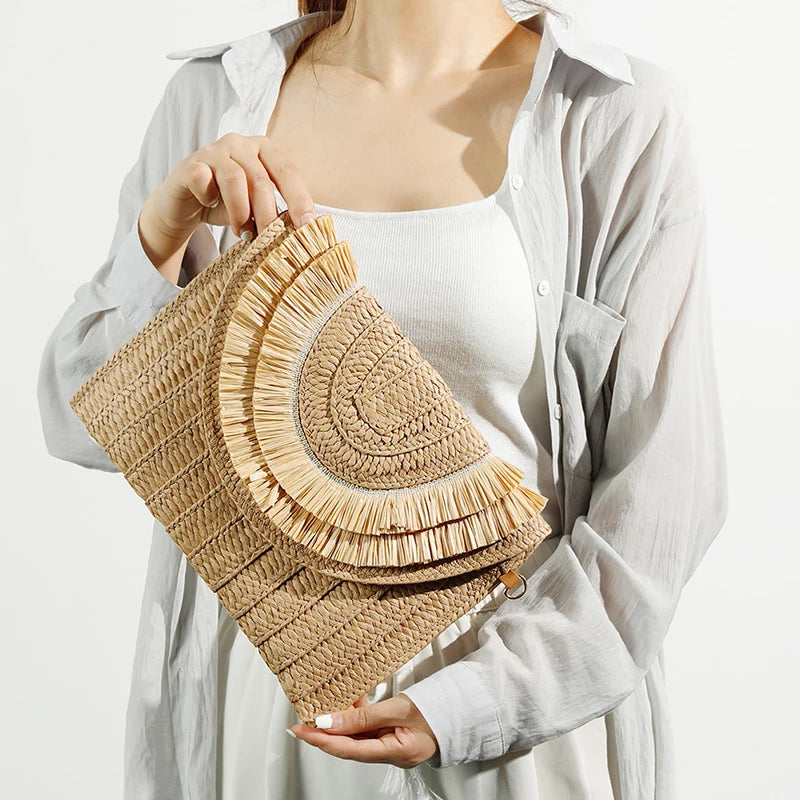 “Zanara” Woven Fringe Clutch